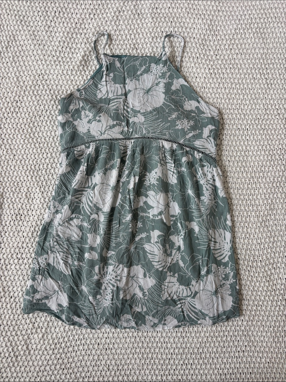 Women's Seafoam Teal Green Tropical Floral Mini Halter Dress